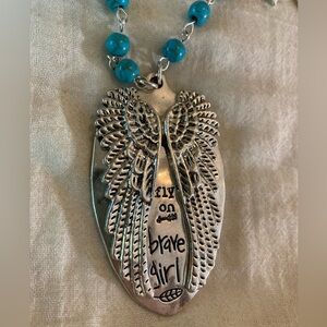 Plunder Angel‎ Wings Engraved Fly on Brave Girl Memorial Pendant Necklace